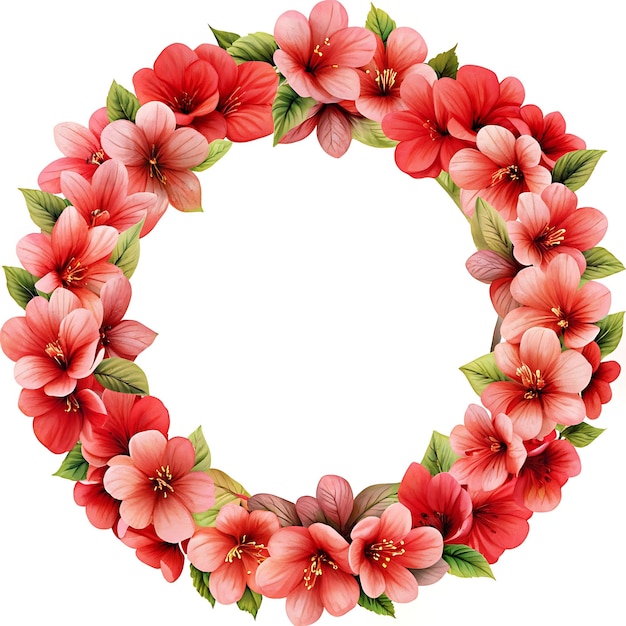Roter und rosa Blumenkrans, Aquarellblumen, botanische Kunst, Frühlingsdekor, Blumenillustration