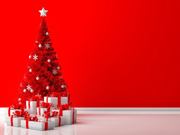 Roter Weihnachtsbaum mit Geschenkboxen