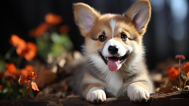 Foto roter welsh corgi pembroke welpe in einem topf