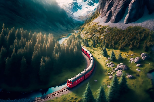 Roter Zug um die schönen Berge Generative AIxD