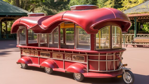 Roter Zugwagen im Park geparkt