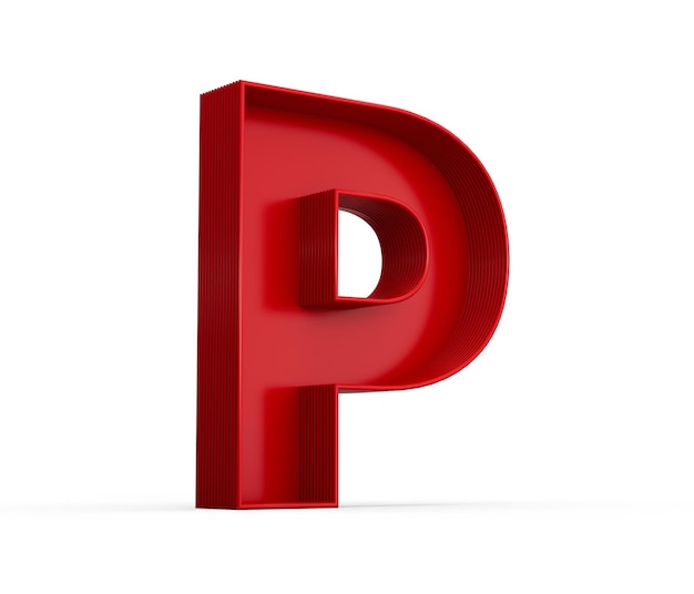 Rotes Alphabet P mit dem inneren Schatten getrennt auf Weiß mit Schatten. 3D-Darstellung