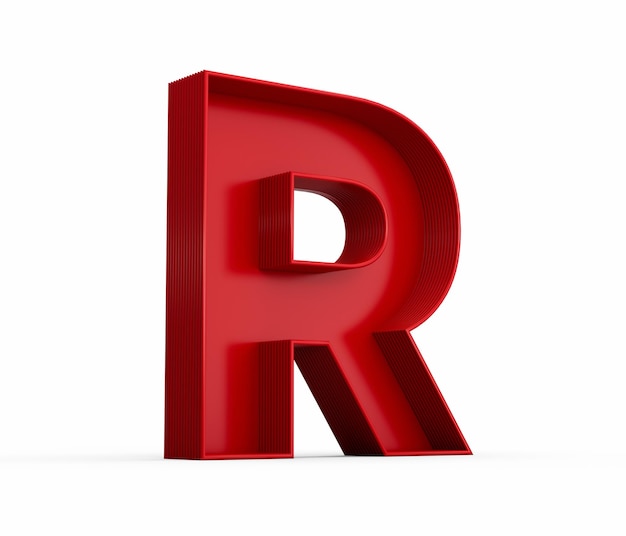 Rotes Alphabet R mit dem inneren Schatten getrennt auf Weiß mit Schatten. 3D-Darstellung