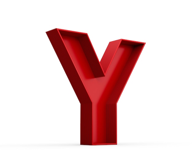 Rotes Alphabet Y mit dem inneren Schatten getrennt auf Weiß mit Schatten. 3D-Darstellung