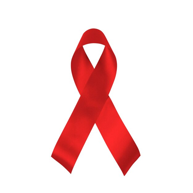 Rotes Bewusstseinsband auf weißem Hintergrund Nahaufnahme Realistisches rotes Band Welt-Aids-Tag-Symbol 1. Dezember