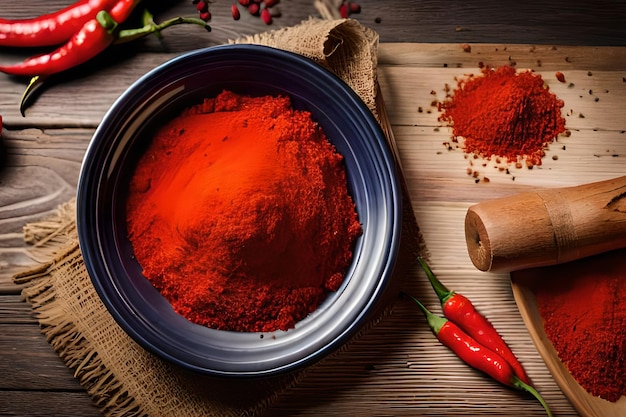 Rotes Chilipulver auf einem Holzschneidebrett