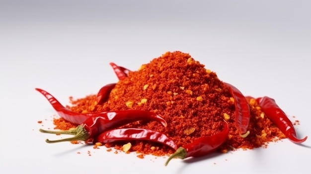 Rotes Chilipulver auf einer weißen Oberfläche