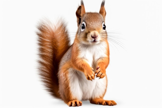 Rotes Eichhörnchen isoliert auf weißem Hintergrund