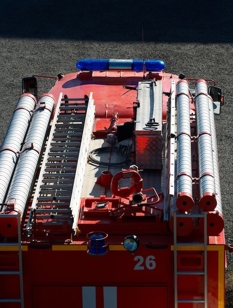 Rotes Feuerwehrauto im Detail Hintergrund