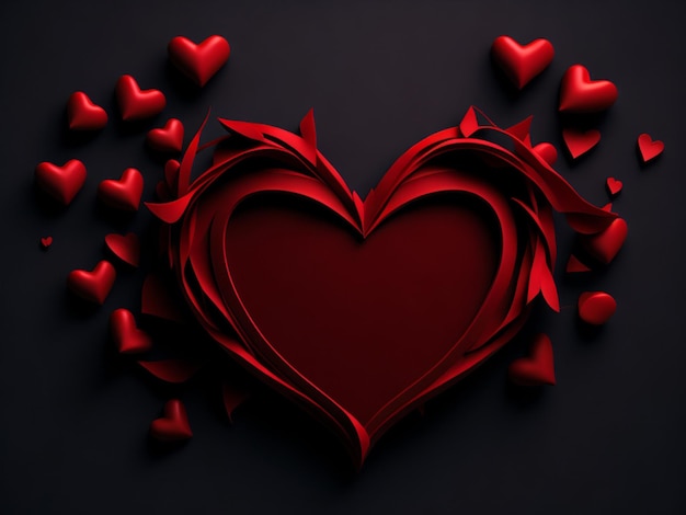 Rotes Herz auf schwarzem Hintergrund 3D-Rendering