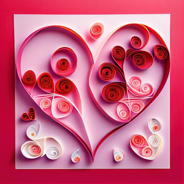 Rotes Herz-Curling-Papier als Grußkarte mit generativer KI zum Valentinstag oder Muttertag