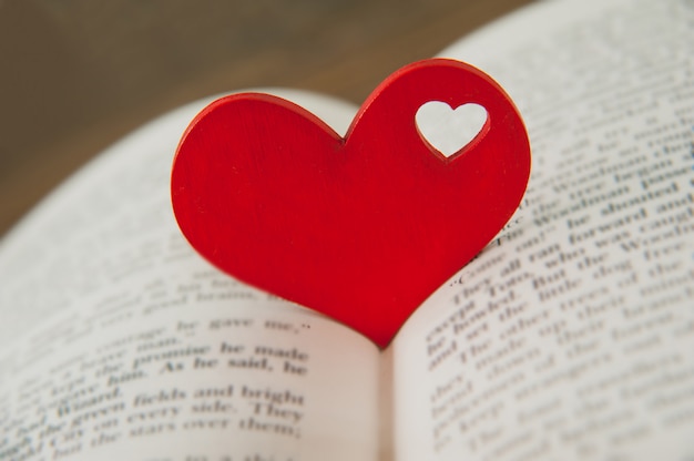 Rotes Herz im Buch. Valentinstag