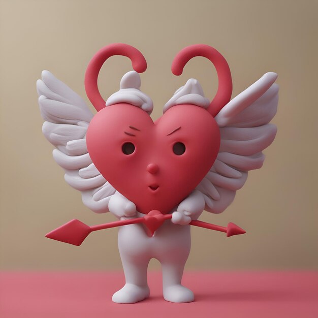 Rotes Herz mit Flügeln und Pfeil auf pastellfarbenem Hintergrund, 3D-Illustration