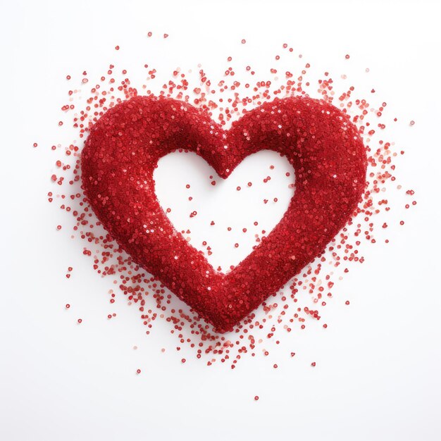 Rotes Herz mit Konfetti auf weißem Hintergrund