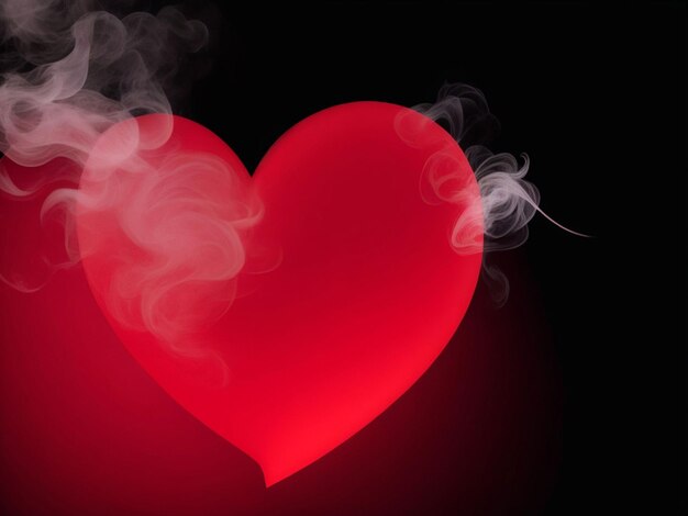 Rotes Herz mit Licht auf blauem Rauch auf dunklem Schwarz