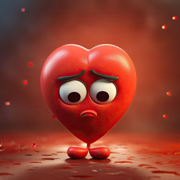Rotes Herz mit traurigem Gesicht auf rotem Hintergrund