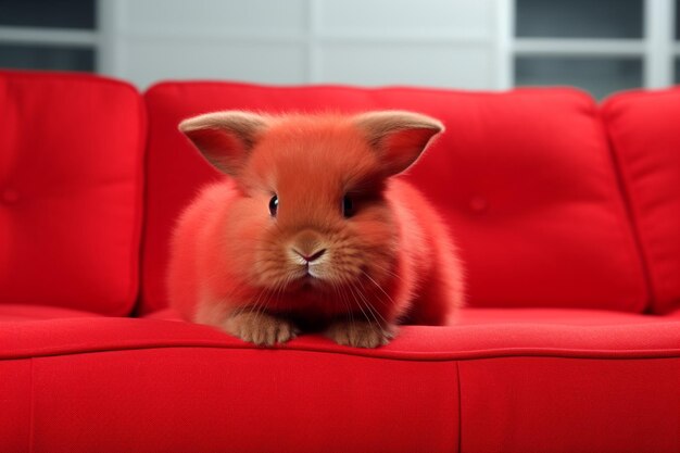 Rotes Kaninchen auf einer Couch