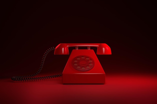 Rotes klassisches Retro-Telefon auf rotem Hintergrund 3D-Render
