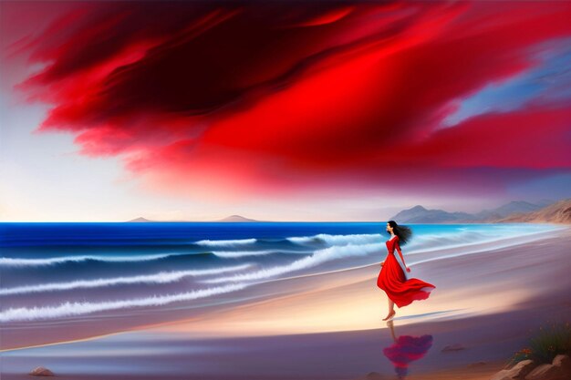 Rotes Kleid am Strand