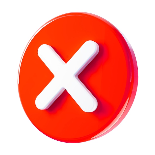 Rotes Kreuz 3D-Symbol Falsches Ablehnungszeichen aus abgerundetem Symbol, isolierte 3D-Illustration
