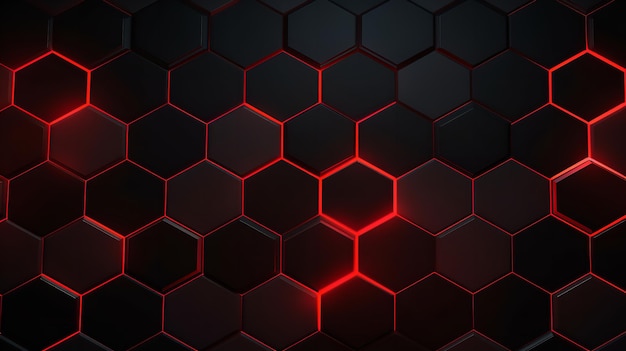 Rotes Licht in der Mitte eines schwarzen sechseckigen Hintergrunds Generative KI