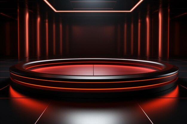 rotes Licht rundes Podium und schwarzer Hintergrund für Mock-up realistisches Bild