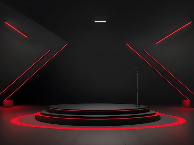rotes Licht rundes Podium und schwarzer Hintergrund für Mock-up