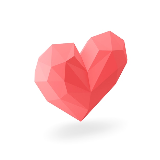 rotes Low-Poly-Herzsymbol. 3D-Rendering.