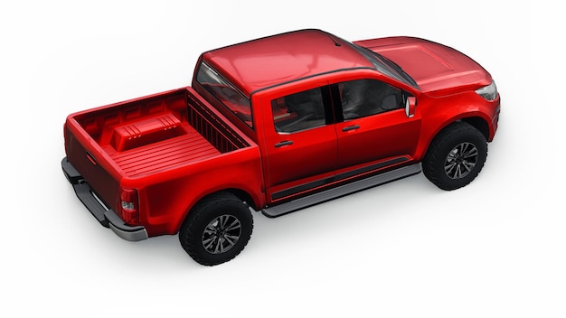 Rotes Pickup-Auto auf weißem Hintergrund. 3D-Rendering.