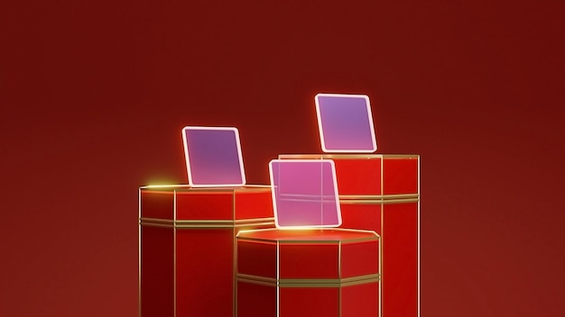 rotes podium mit dreifachglas