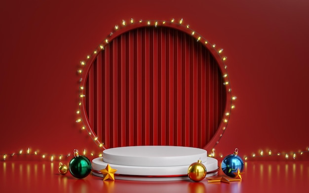 Rotes Podium Weihnachtslicht Dekoration Neujahr Produktanzeige Vorlage Mockup 3D Render