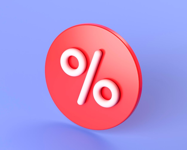 Rotes Rabatt-Symbol mit weißem Prozent-Symbole auf blauem Hintergrund Online-Shopping-Verkäufe 3D-Rendering