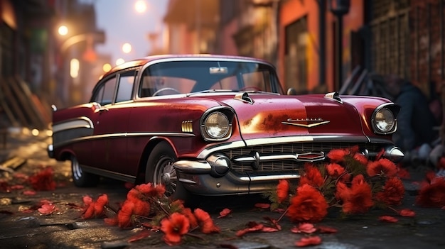 Rotes Retro-Auto HD 8K-Hintergrundbild Stockfotografisches Bild