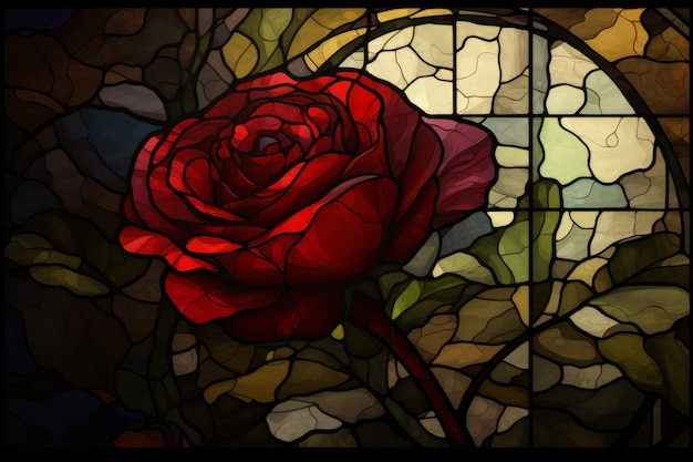 Rotes Rosenglas Naturblumenfenster Generieren Sie Ai