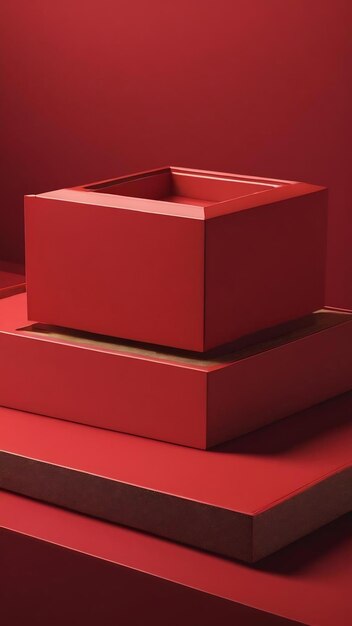 Rotes Schachtel- oder Tablettmockup auf rotem Hintergrund 3D-Render
