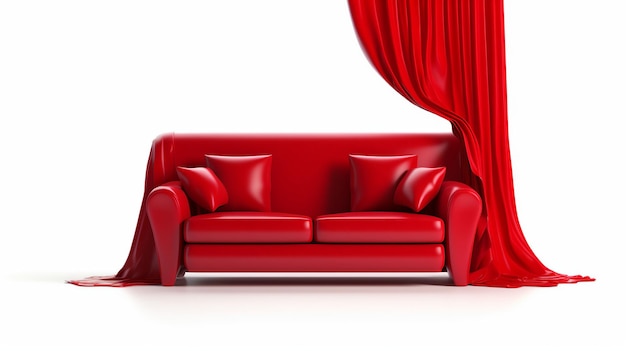 Rotes Sofa auf weißem Hintergrund, isolierte generative KI