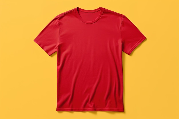 Foto rotes t-shirt-modell auf gelbem hintergrund