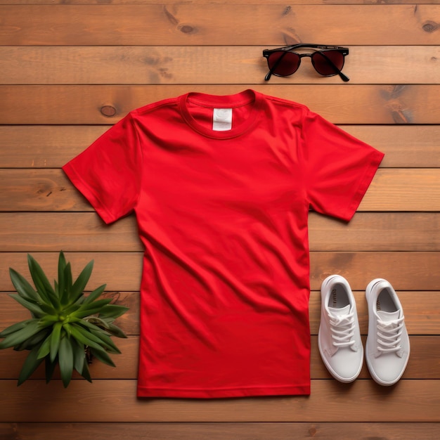 Rotes T-Shirt-Modell von oben