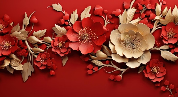 rotes und goldes chinesisches Papier, blumiger Hintergrund, Hintergrundmuster