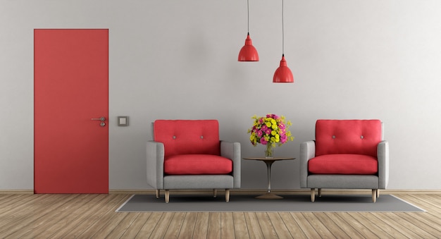 Rotes und graues modernes Wohnzimmer