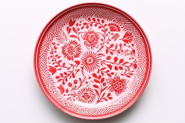 Rotes Volksmuster Küchenwaren auf einem weißen isolierten Hintergrund