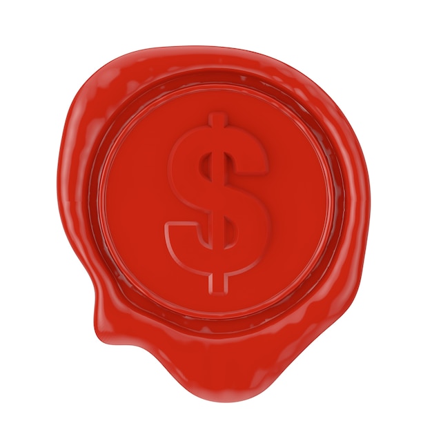 Rotes Wachssiegel mit Dollarzeichen auf weißem Hintergrund. 3D-Rendering