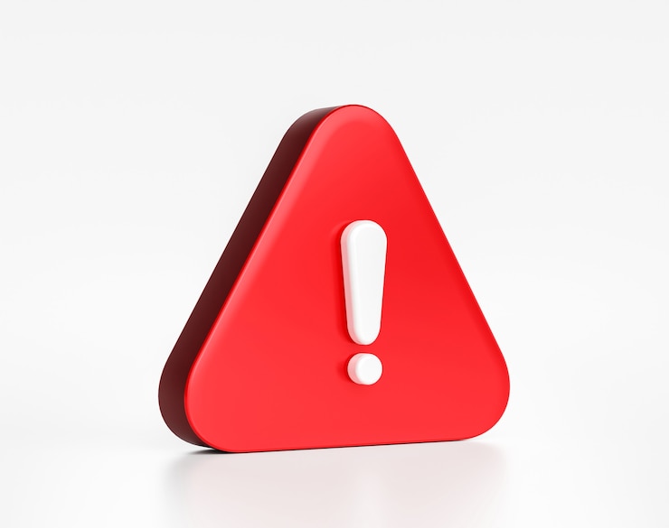 Foto rotes warnzeichensymbol oder warnungssicherheitsgefahr vorsicht abbildung symbol sicherheitsnachricht und ausrufe dreieck informationssymbol isoliert auf weißem aufmerksamkeitshintergrund mit sicherem alarm. 3d-rendering.