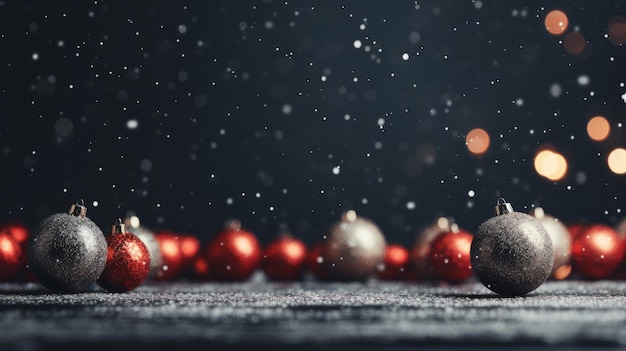 Rotgoldenes Weihnachtsfest auf dem Tisch vor blauem Hintergrund, goldenes Bokeh-Weihnachtskonzept