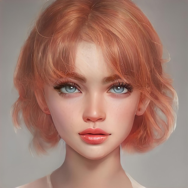 Rothaarige Schönheit Frau Porträt Nahaufnahme Leuchtend rote Haare intensive Haarfärbung Redhead lockiges Haar Beauty Make-up Gesicht Illustration