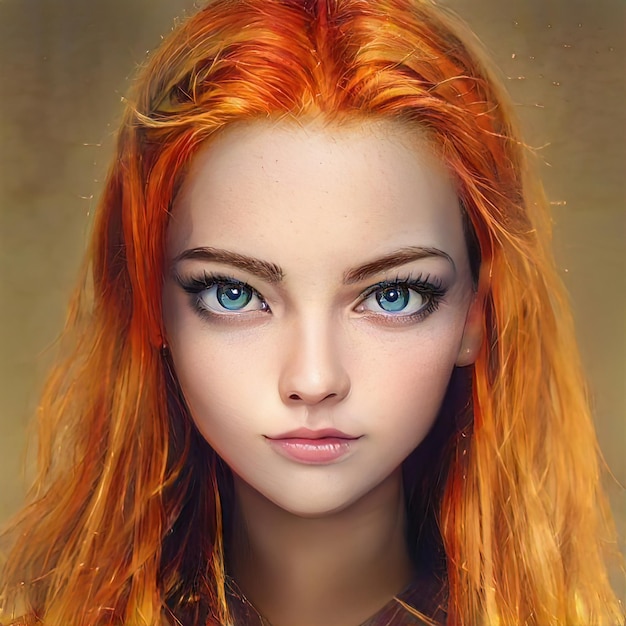 Rothaarige Schönheitsfrauen-Porträtnahaufnahme. Leuchtend rote Haare, intensive Haarfärbung. Rothaariges lockiges Haar. Beauty-Make-up-Gesicht. Illustration