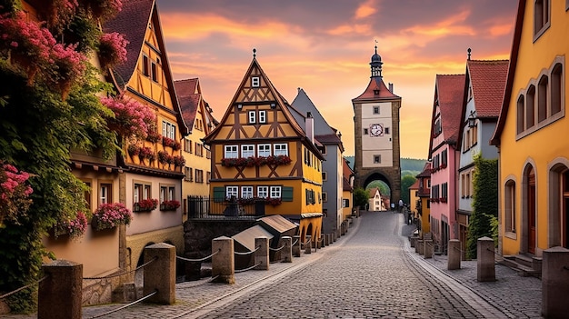 Foto rothenburg ob der tauber es una de las ciudades más hermosas al atardecer