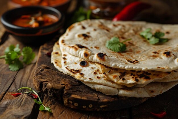 Roti chapati casero en la mesa