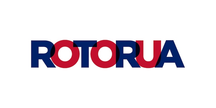 Foto rotorua en el emblema de nueva zelanda el diseño presenta una ilustración vectorial de estilo geométrico con tipografía audaz en una fuente moderna las letras gráficas del eslogan