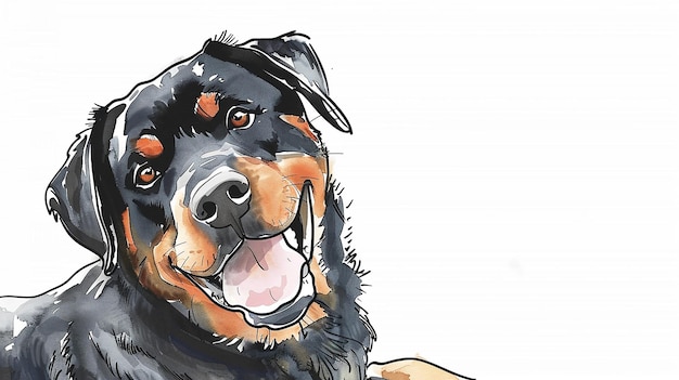 Foto rottweiler de desenho animado sorriso insolente aquarela ilustração artística retrato de animal de estimação